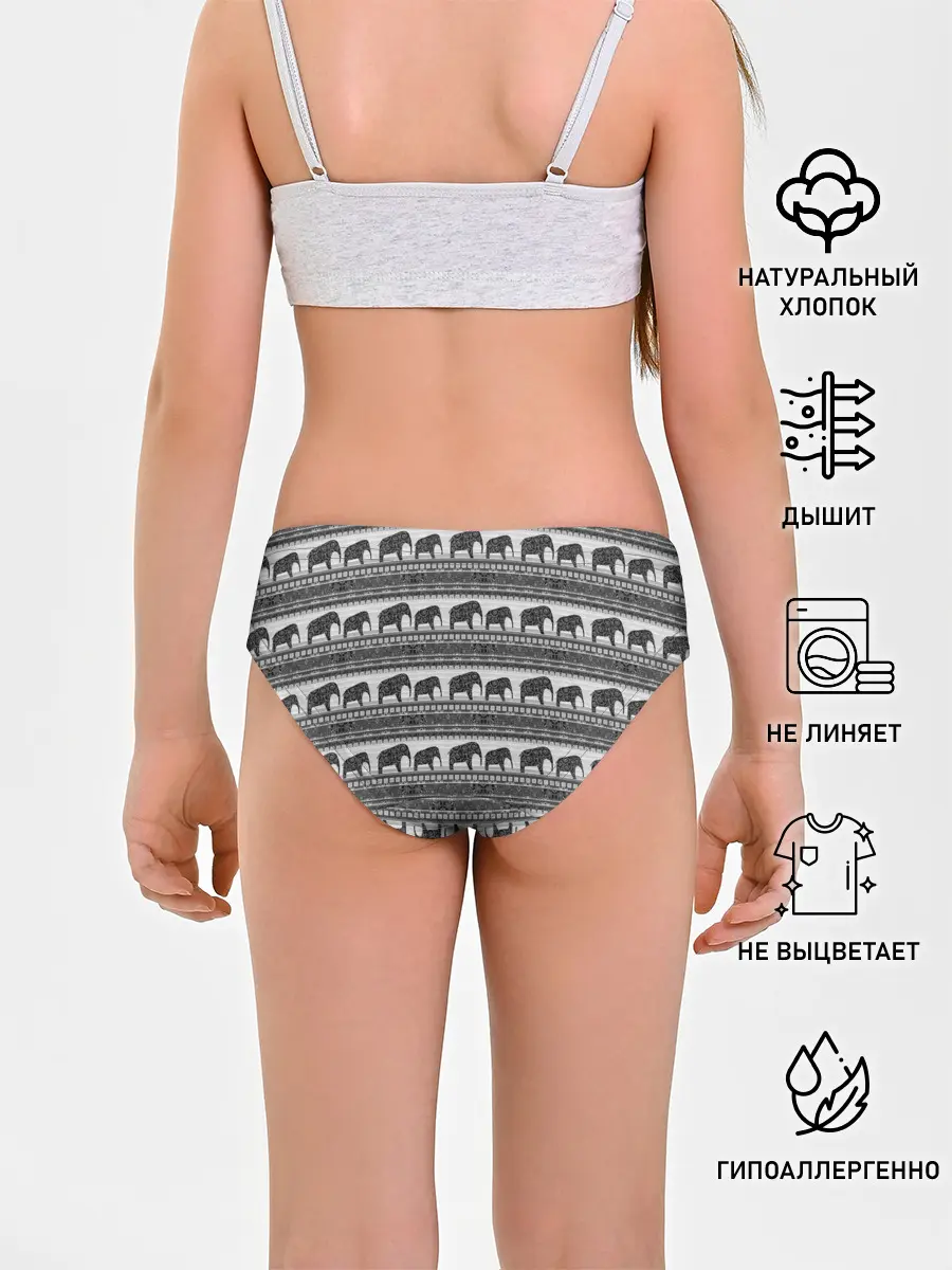 Трусы для девочек / Черно-белый узор слоны