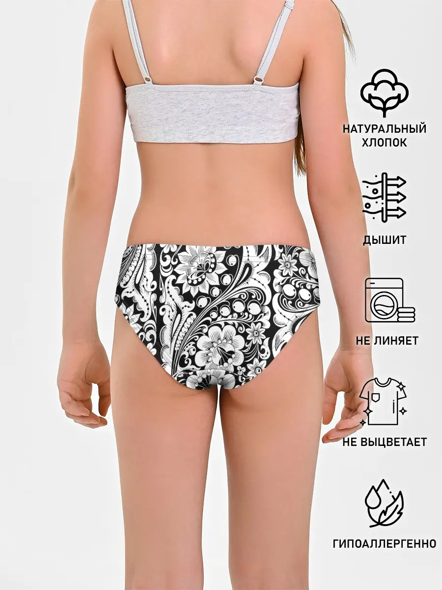 Трусы для девочек / Хохлома чб