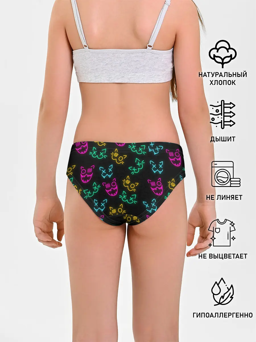 Трусы для девочек / НЕОНОВЫЕ КОТИКИ / NEON FACES CATS