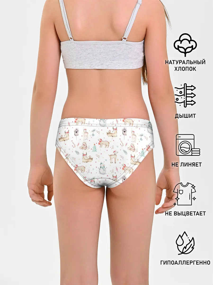 Трусы для девочек / Паттерн с оленями и медведями