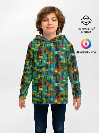 Детское худи / Разноцветные штрихи на бирюзе