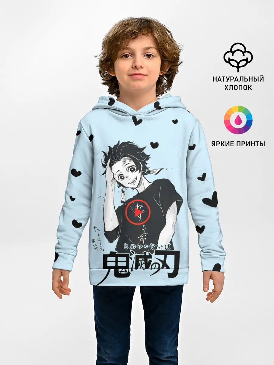 Детское худи / Танджиро Камадо черные сердечки