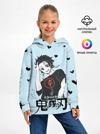 Детское худи / Танджиро Камадо черные сердечки