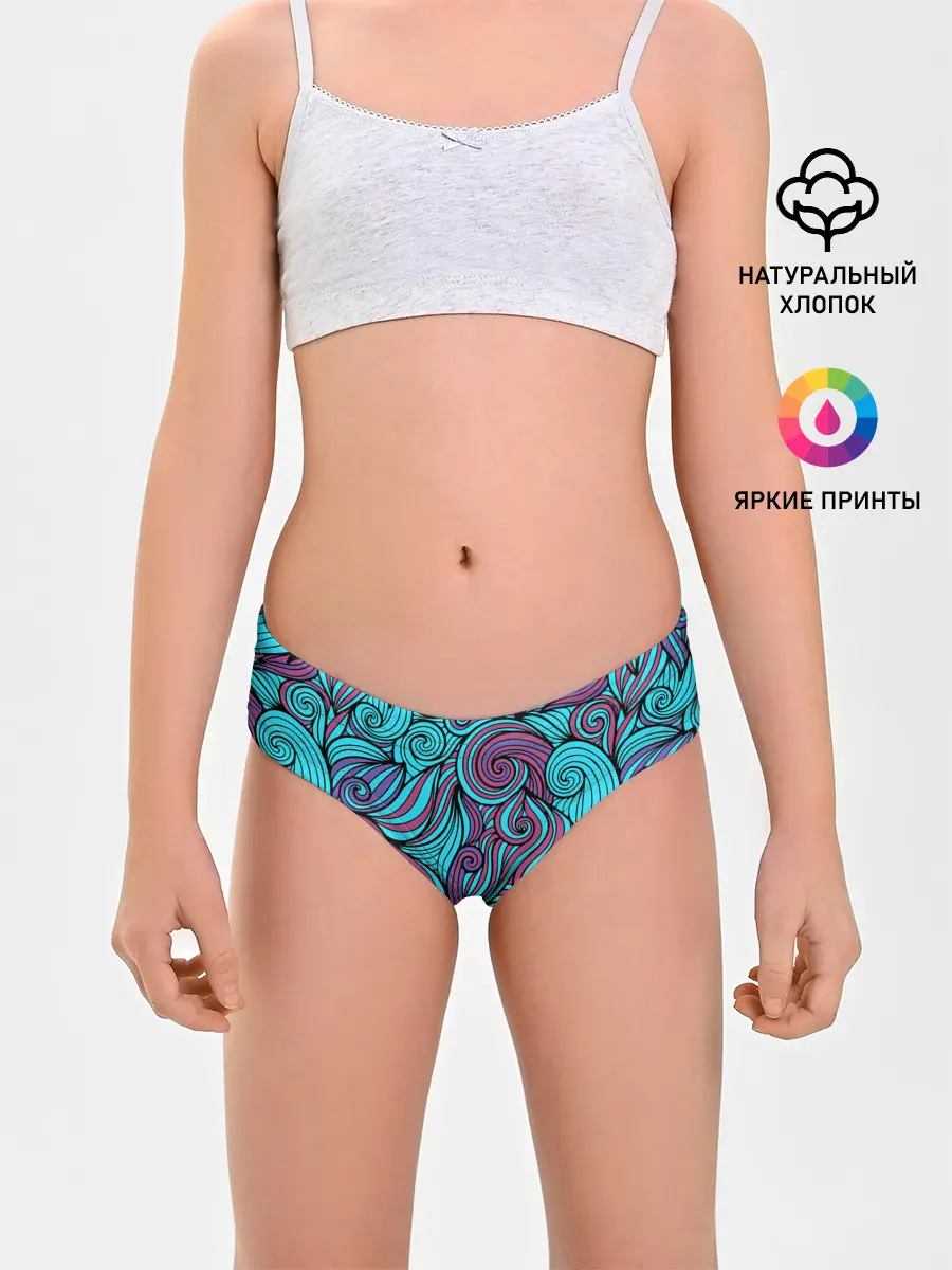 Трусы для девочек / Синие листья