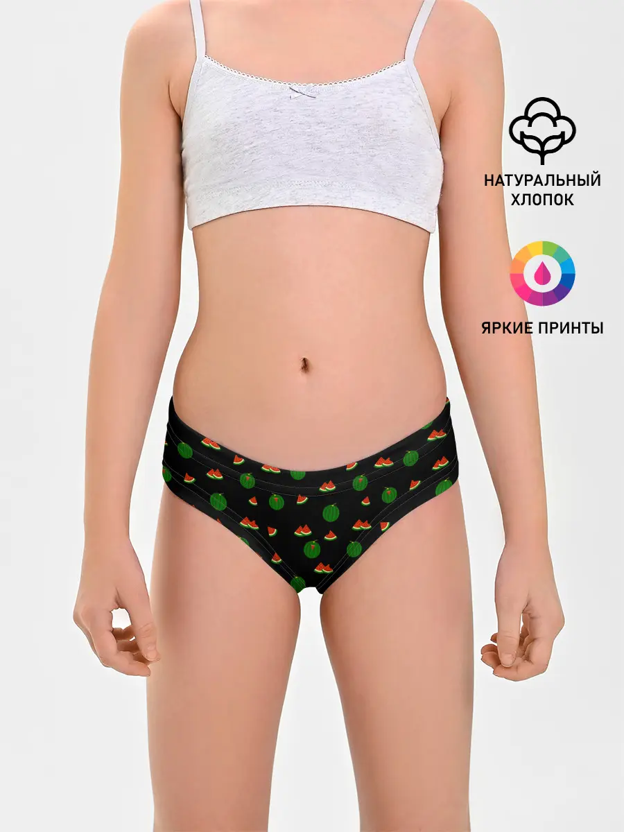 Трусы для девочек / Арбуз на черном фоне