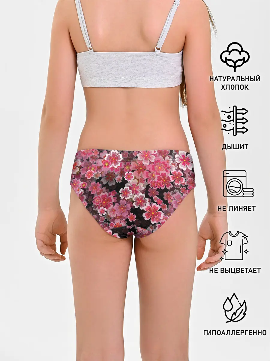 Трусы для девочек / Иероглифы и Сакура 3D