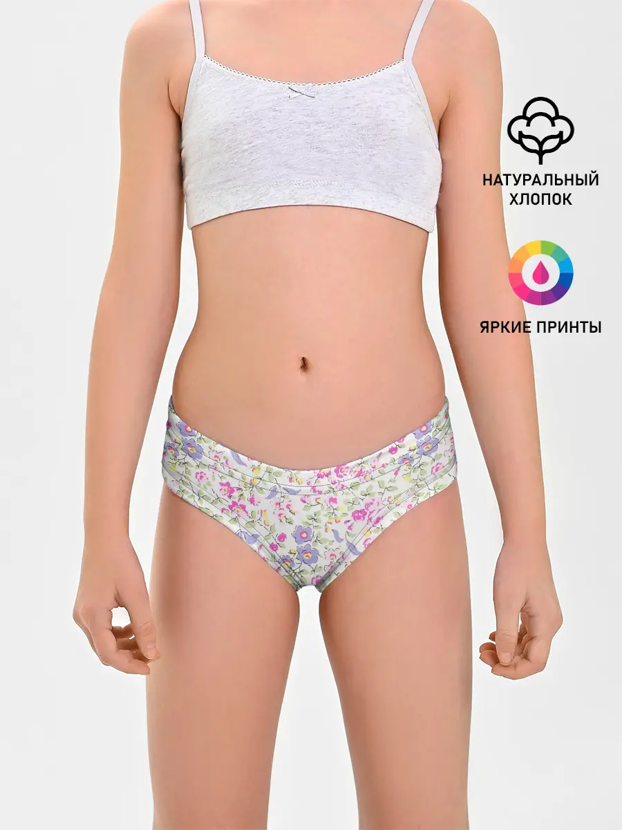 Трусы для девочек / Яркие весенние цветы