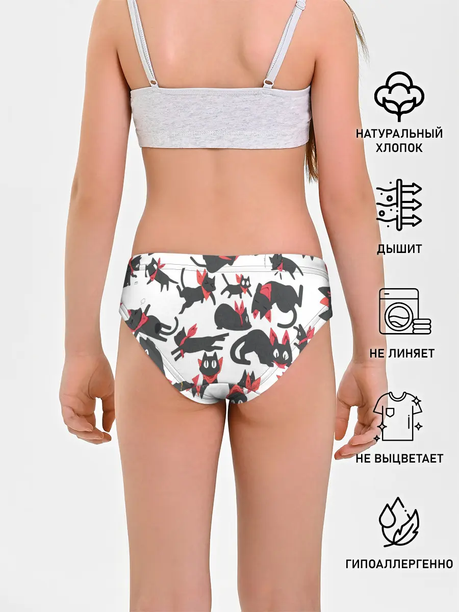 Трусы для девочек / Черный котик