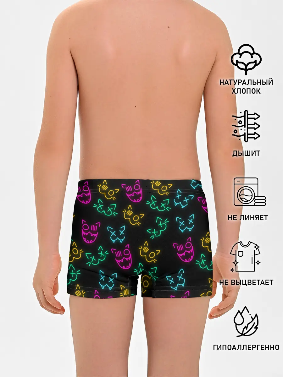 Трусы для мальчиков / НЕОНОВЫЕ КОТИКИ / NEON FACES CATS