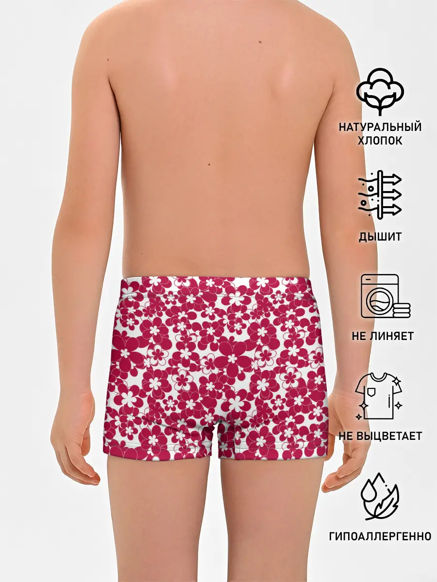 Трусы для мальчиков / Бело-красный цветочный