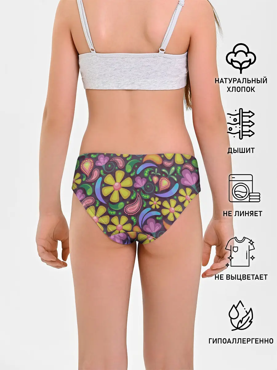 Трусы для девочек / летние цветы узор на темном