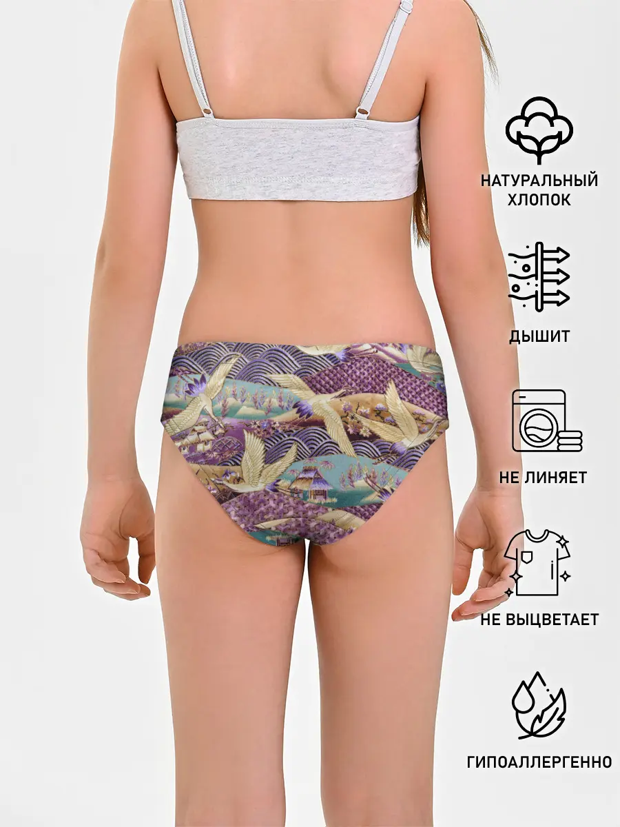 Трусы для девочек / Японская вышивка с журавлями