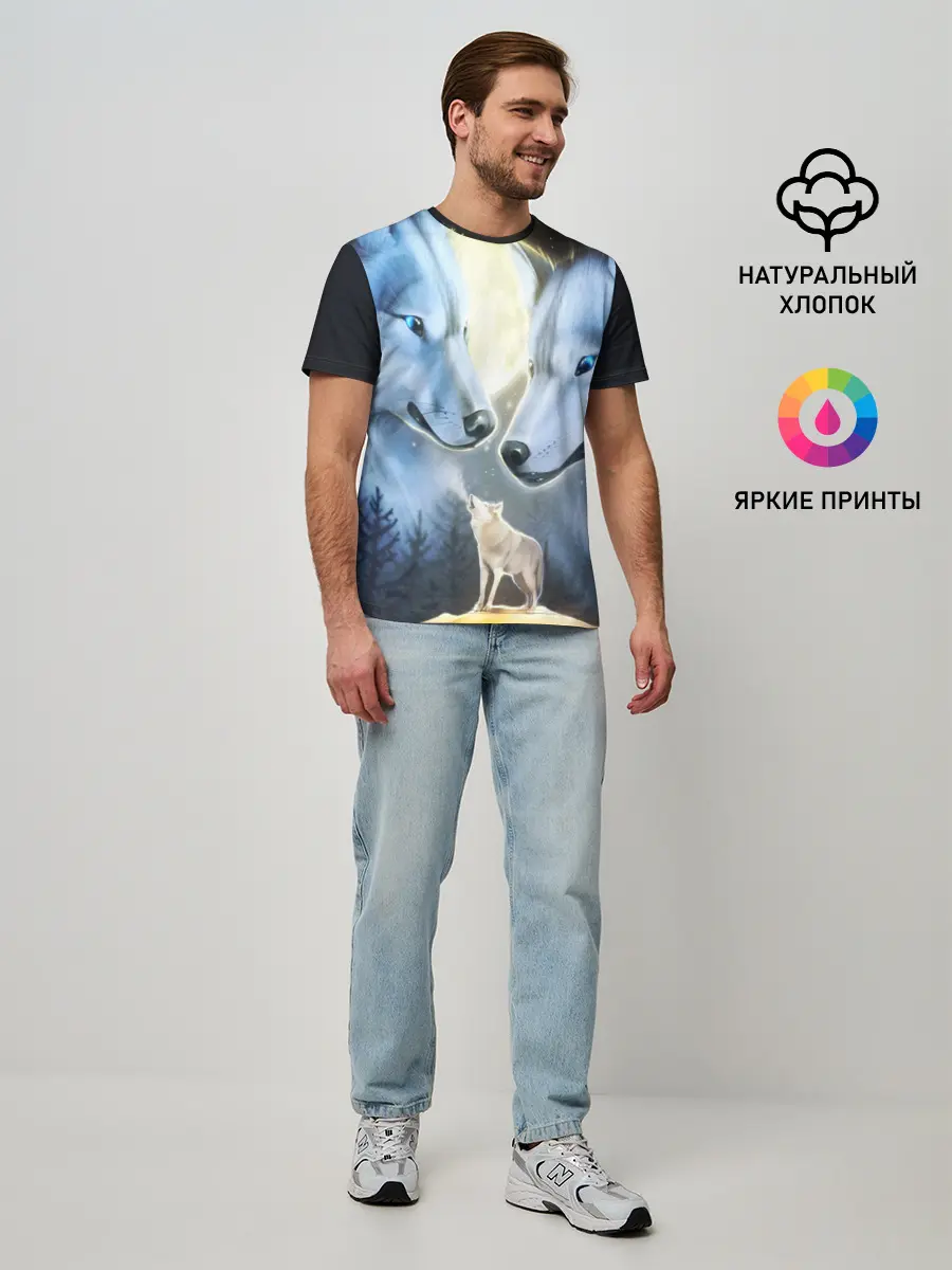 Мужская базовая футболка / ВОЛК В НОЧИ