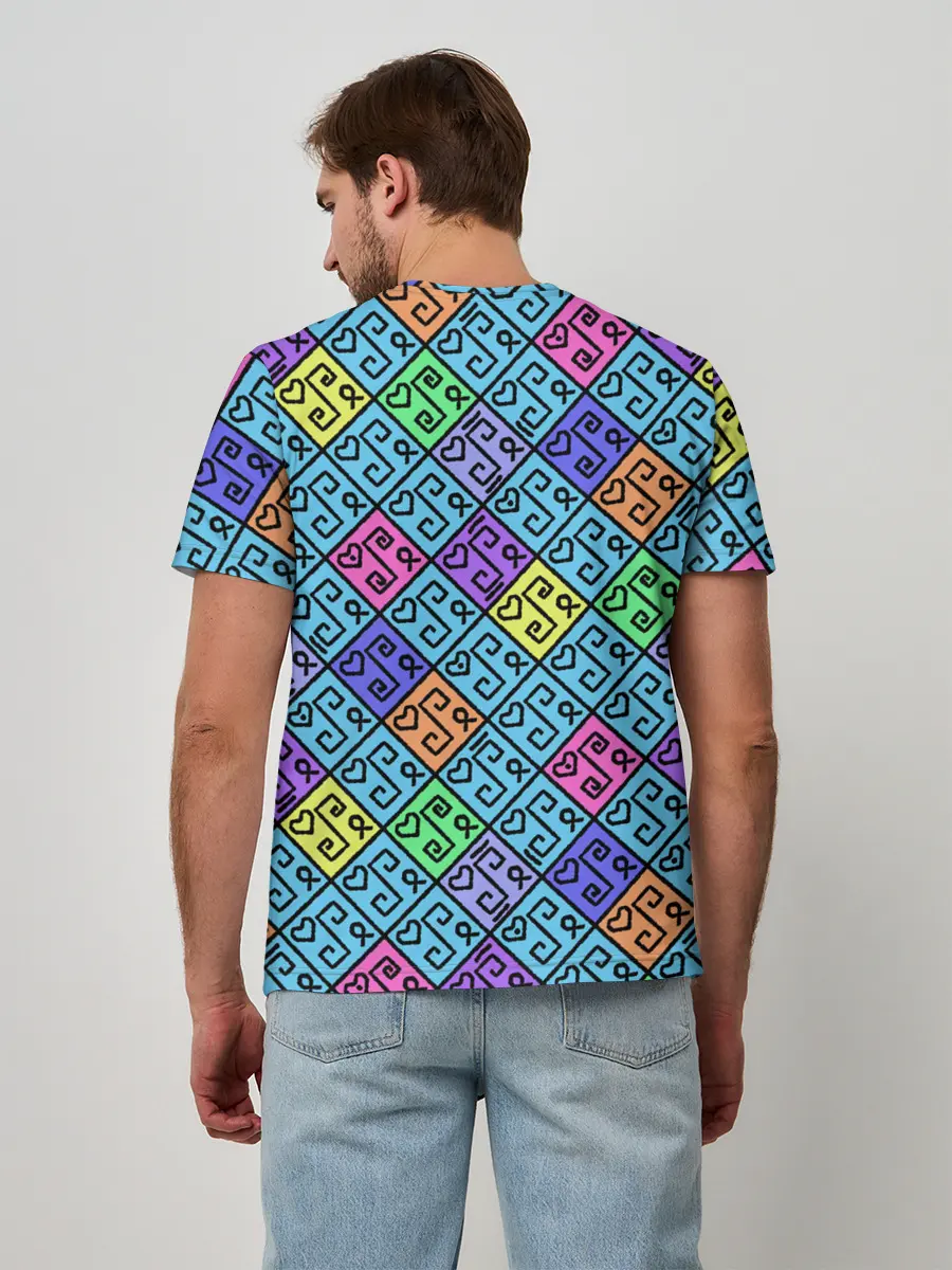 Мужская базовая футболка / Неоновый яркий абстрактный узо