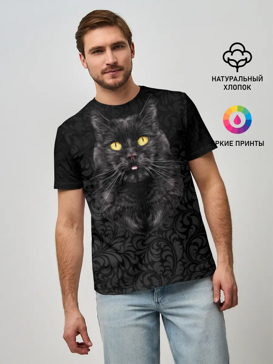 Мужская базовая футболка / Чёрный котик