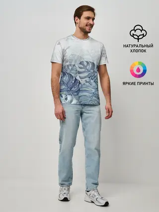 Мужская базовая футболка / Синие листья