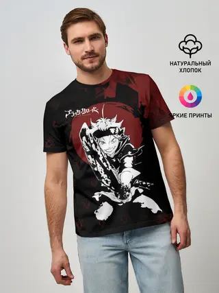 Мужская базовая футболка / Чёрный клевер Аста с мечом
