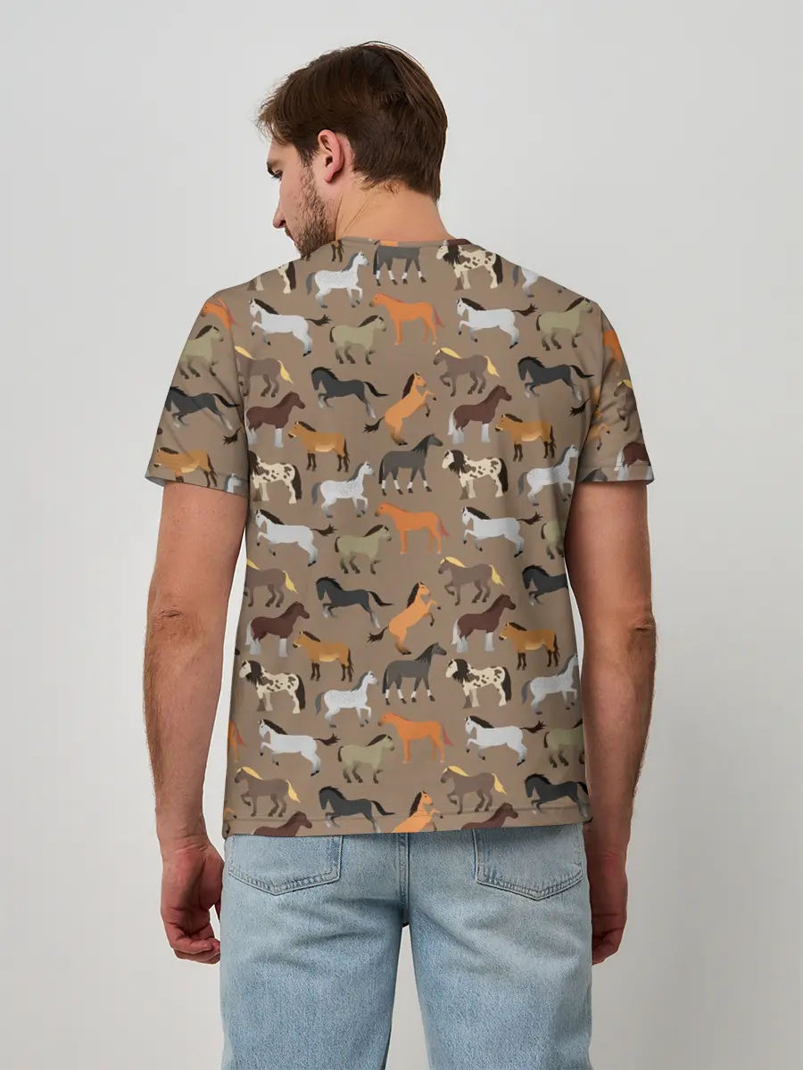 Мужская базовая футболка / кони-лошади