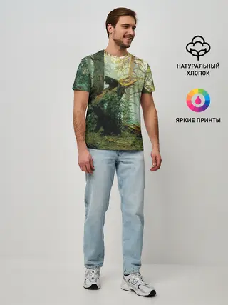 Мужская базовая футболка / Утро в сосновом лесу