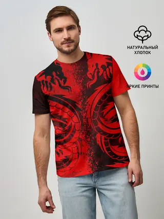 Мужская базовая футболка / BLACK RED DRAGONS TATOO
