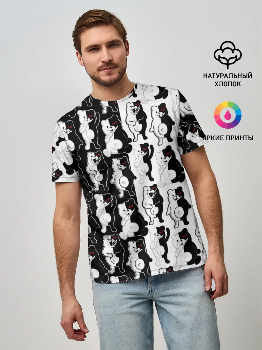 Мужская базовая футболка / MONOKUMA / МОНОКУМА ПАТТЕРН