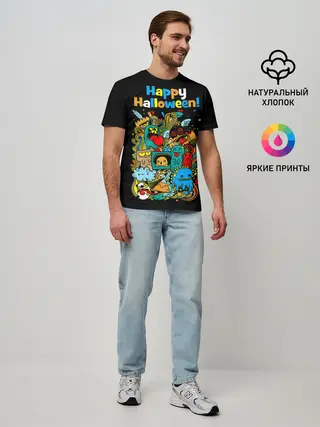 Мужская базовая футболка / Монстры празднуют Хеллоуин