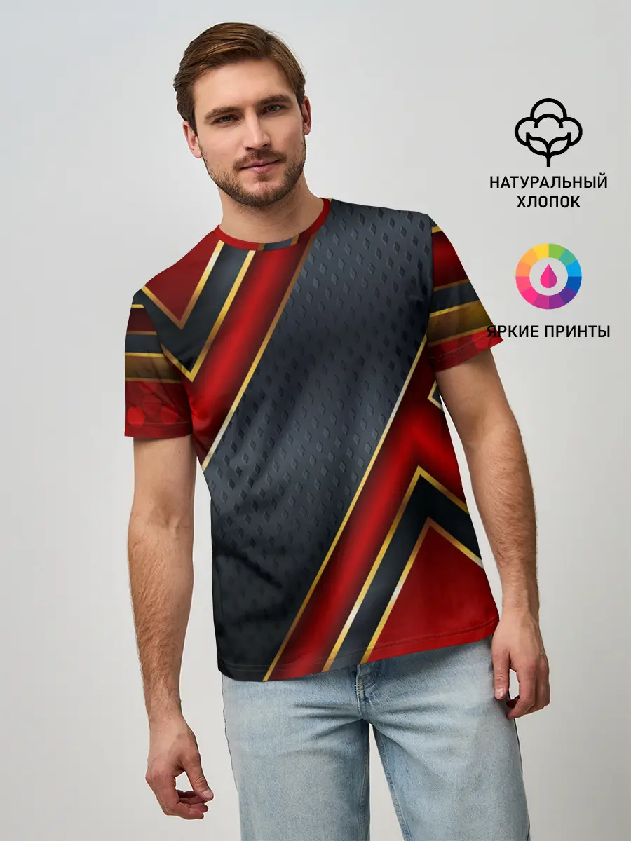 Мужская базовая футболка / Black & Red 3D