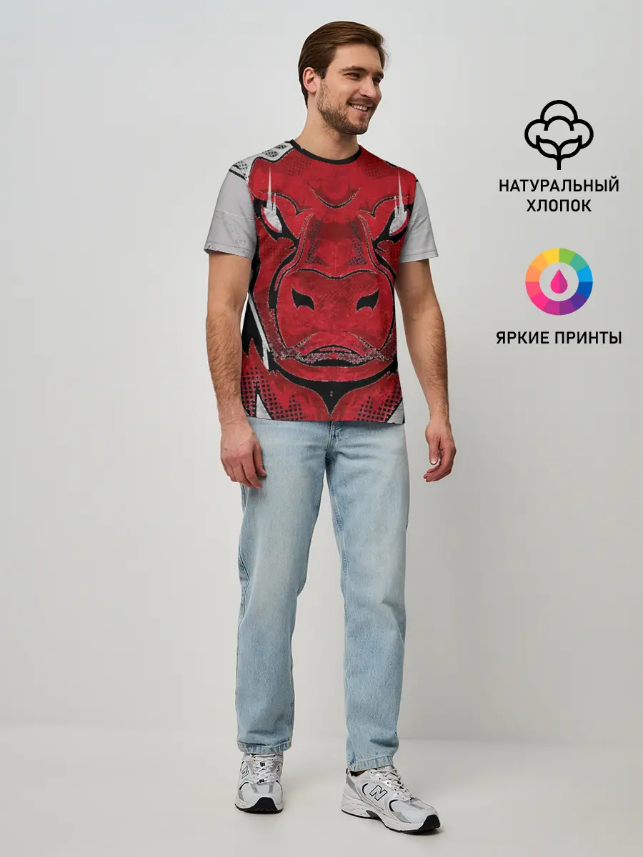 Мужская базовая футболка / Красный бык