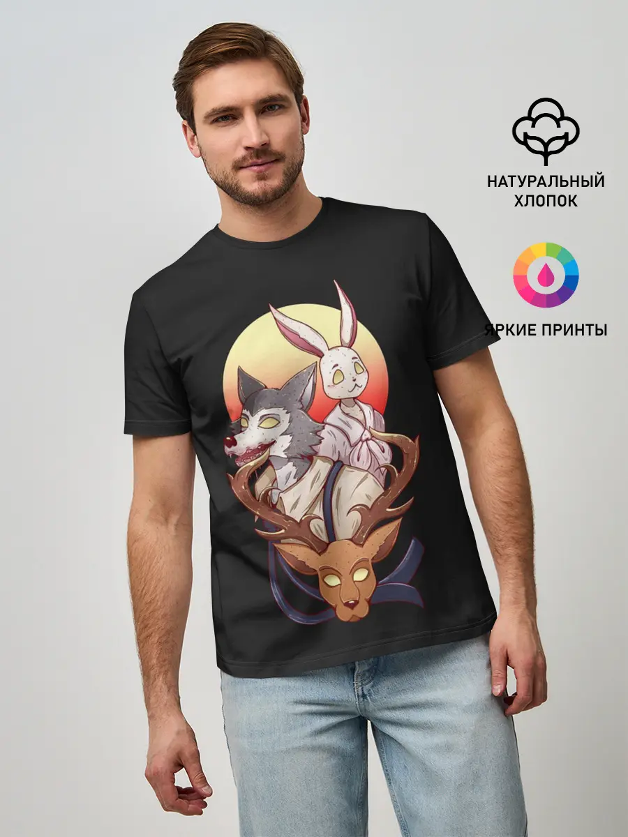 Мужская базовая футболка / Олень, волк и заяц