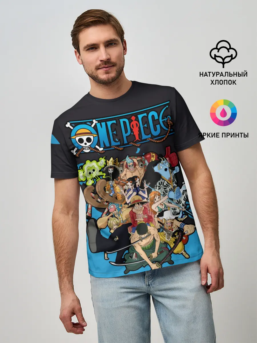 Мужская базовая футболка / One Piece синий всплеск