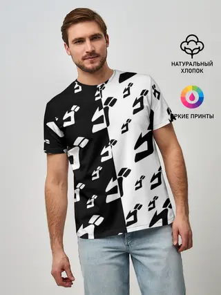 Мужская базовая футболка / Паттерн ДжоДжо черно-белый