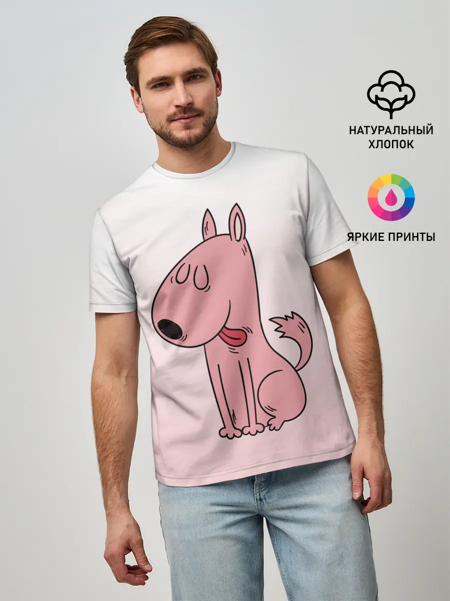 Мужская базовая футболка / мультяшный мопс