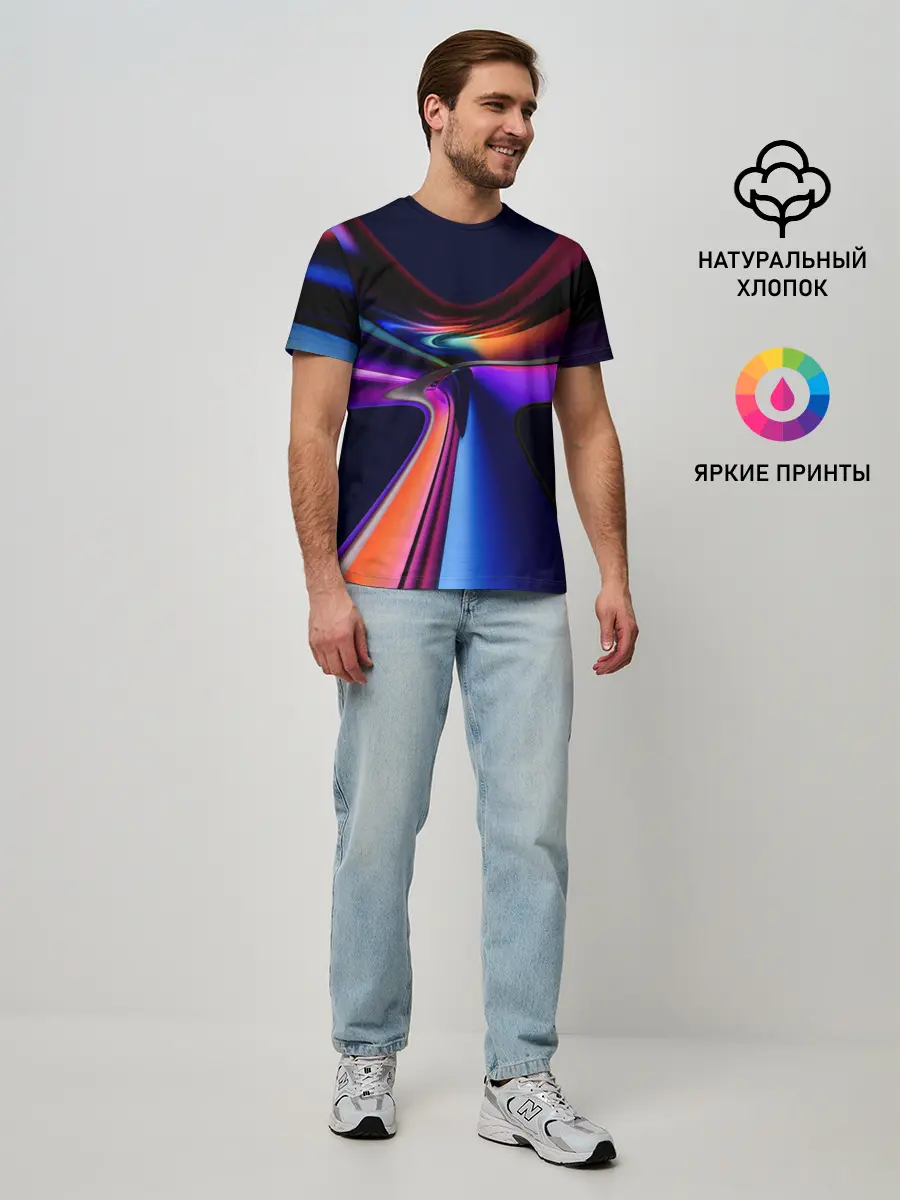 Мужская базовая футболка / Красочные светящиеся линии