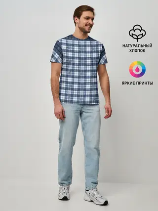 Мужская базовая футболка / Синий узор в клетку