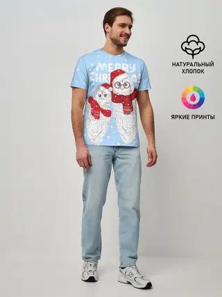 Мужская базовая футболка / С Рождеством! Совы