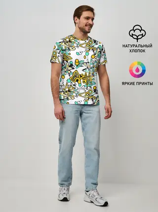 Мужская базовая футболка / Бирюзово-желтый узор