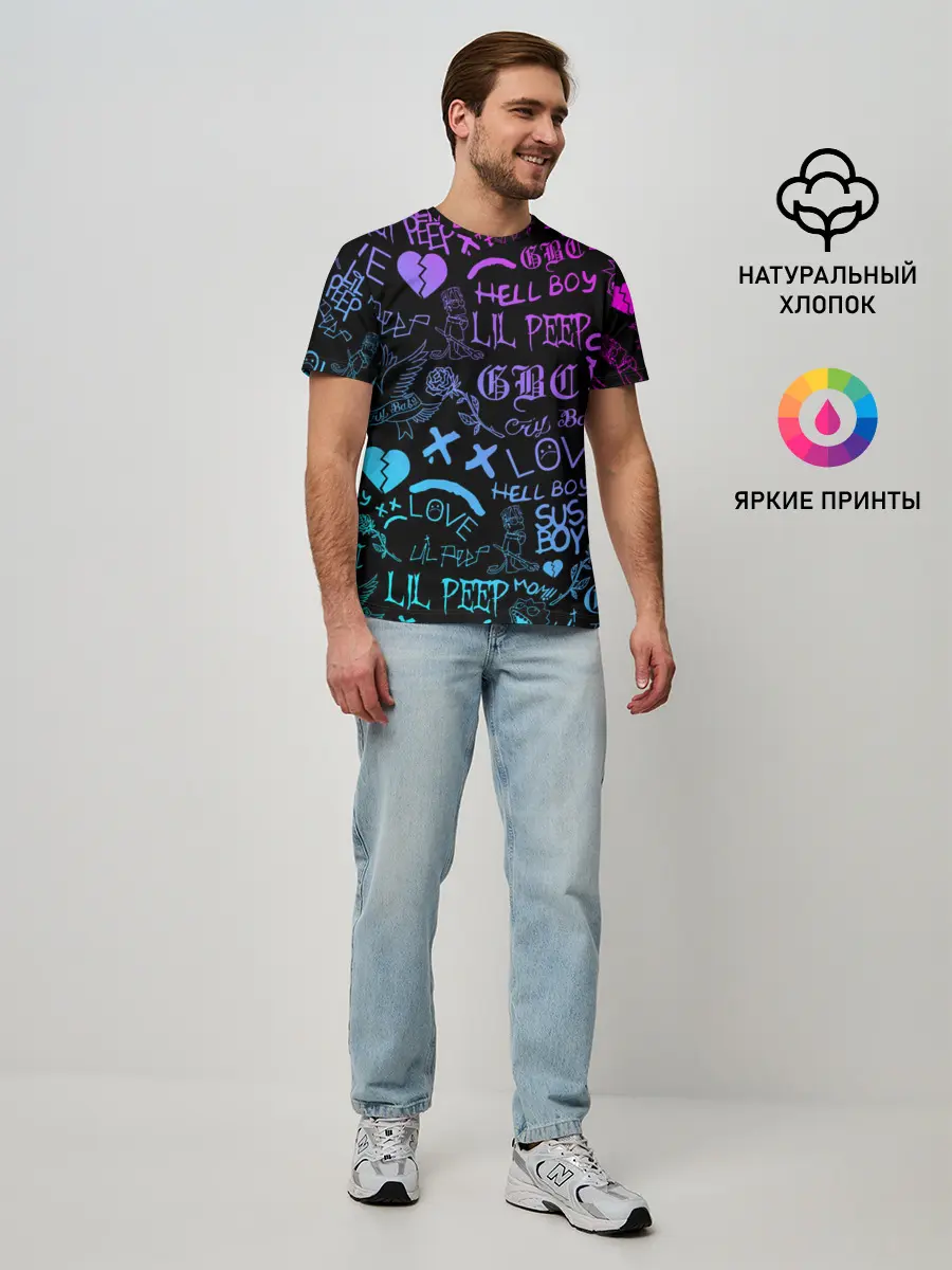 Мужская базовая футболка / LIL PEEP NEON | ЛИЛ ПИП НЕОН
