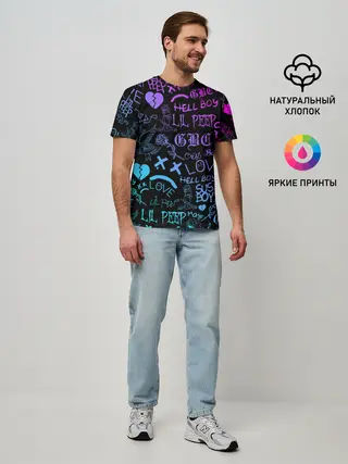 Мужская базовая футболка / LIL PEEP NEON | ЛИЛ ПИП НЕОН