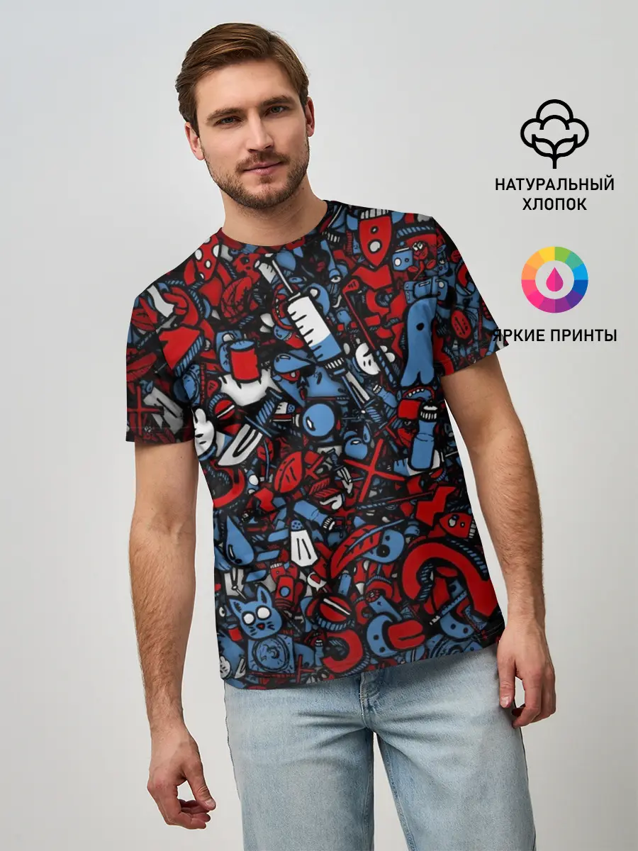 Мужская базовая футболка / RedBlue stikers