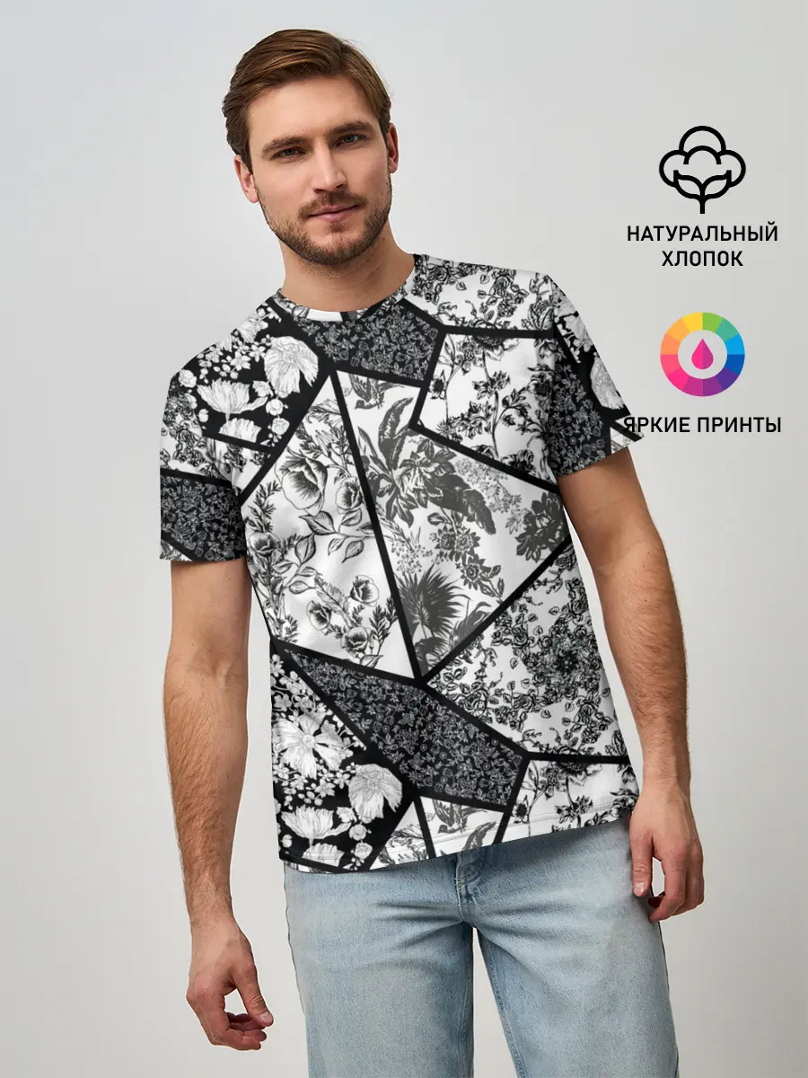 Мужская базовая футболка / Цветочный Кинцуги / Kintsugi