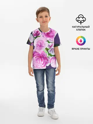 Детская базовая футболка / Цветы Розовые Розы красками