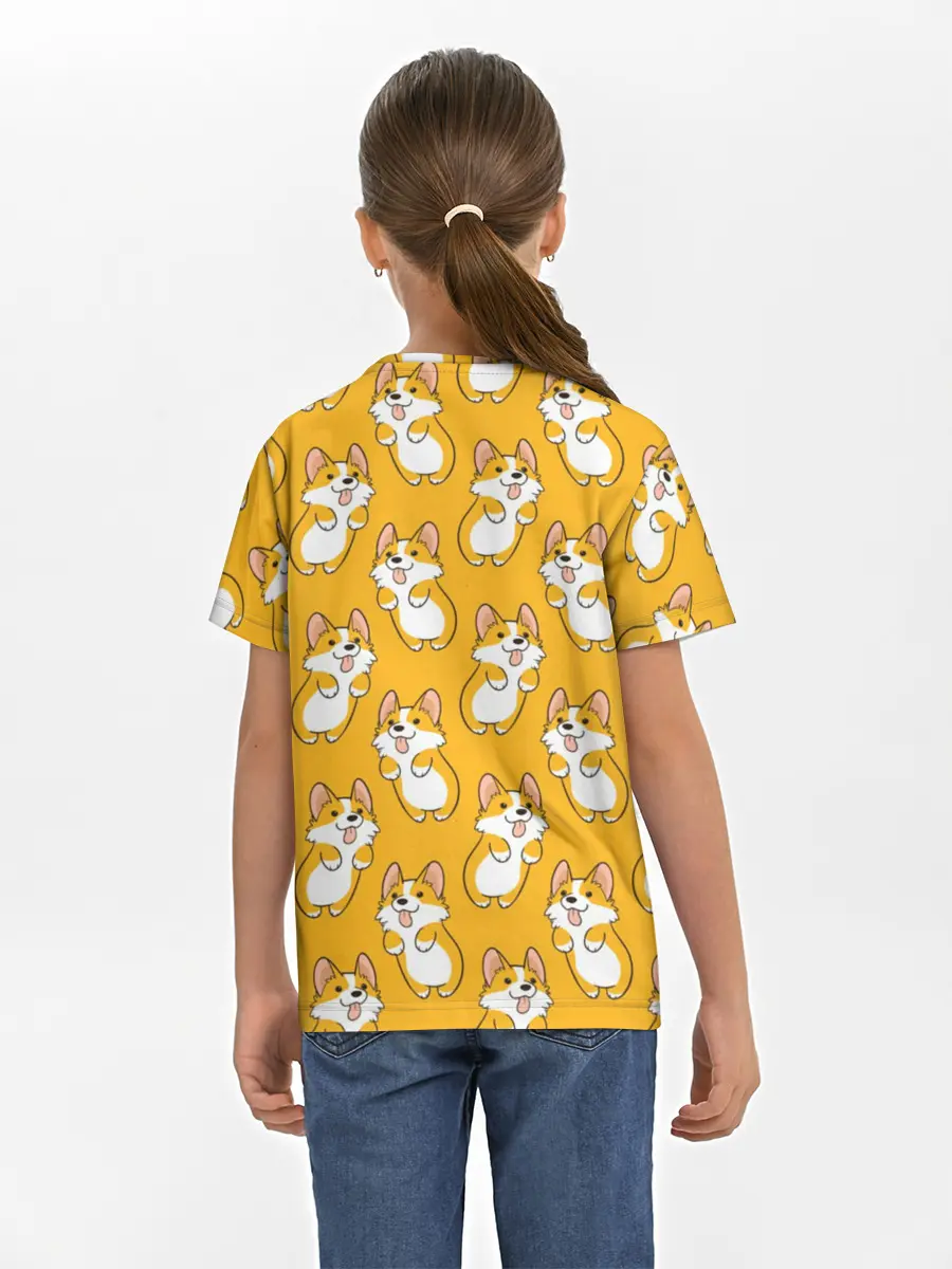 Детская базовая футболка / Корги Паттерн 2