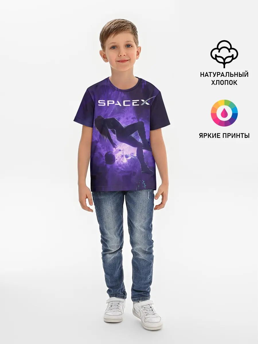 Детская базовая футболка / Space X Girl in zero gravity