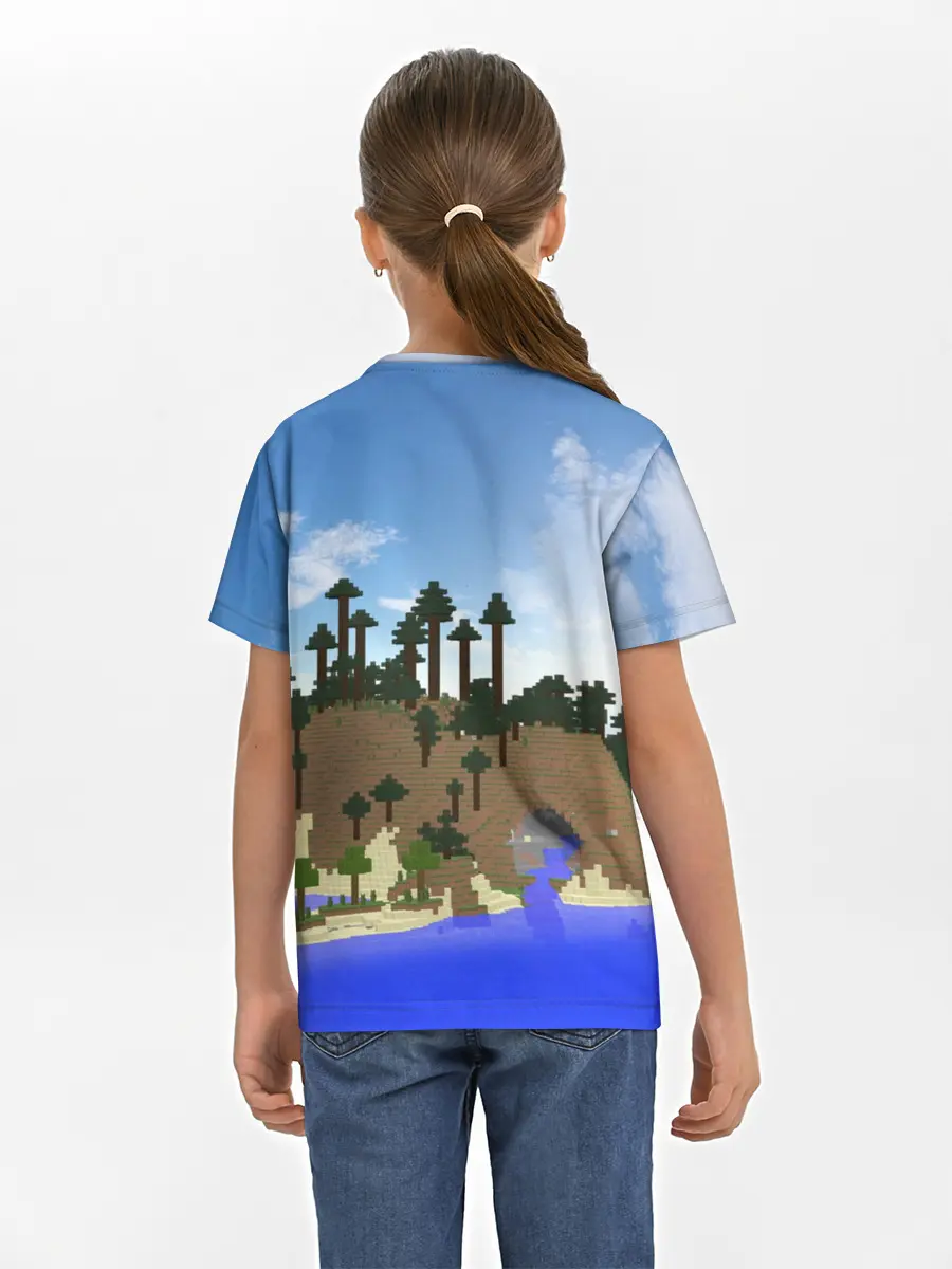 Детская базовая футболка / Стив на Эндер Драконе