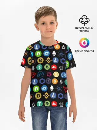 Детская базовая футболка / ЛОГОТИПЫ КРИПТОВАЛЮТ | CRYPTOCURRENCIES
