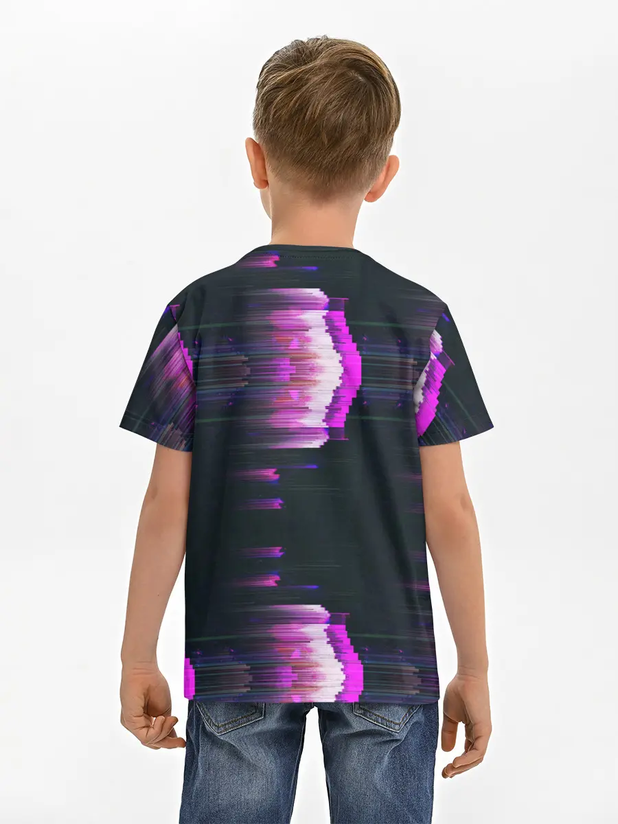Детская базовая футболка / Розовый глитч