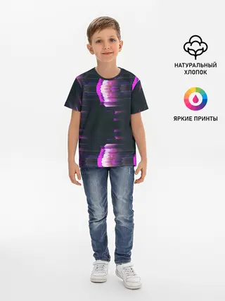 Детская базовая футболка / Розовый глитч