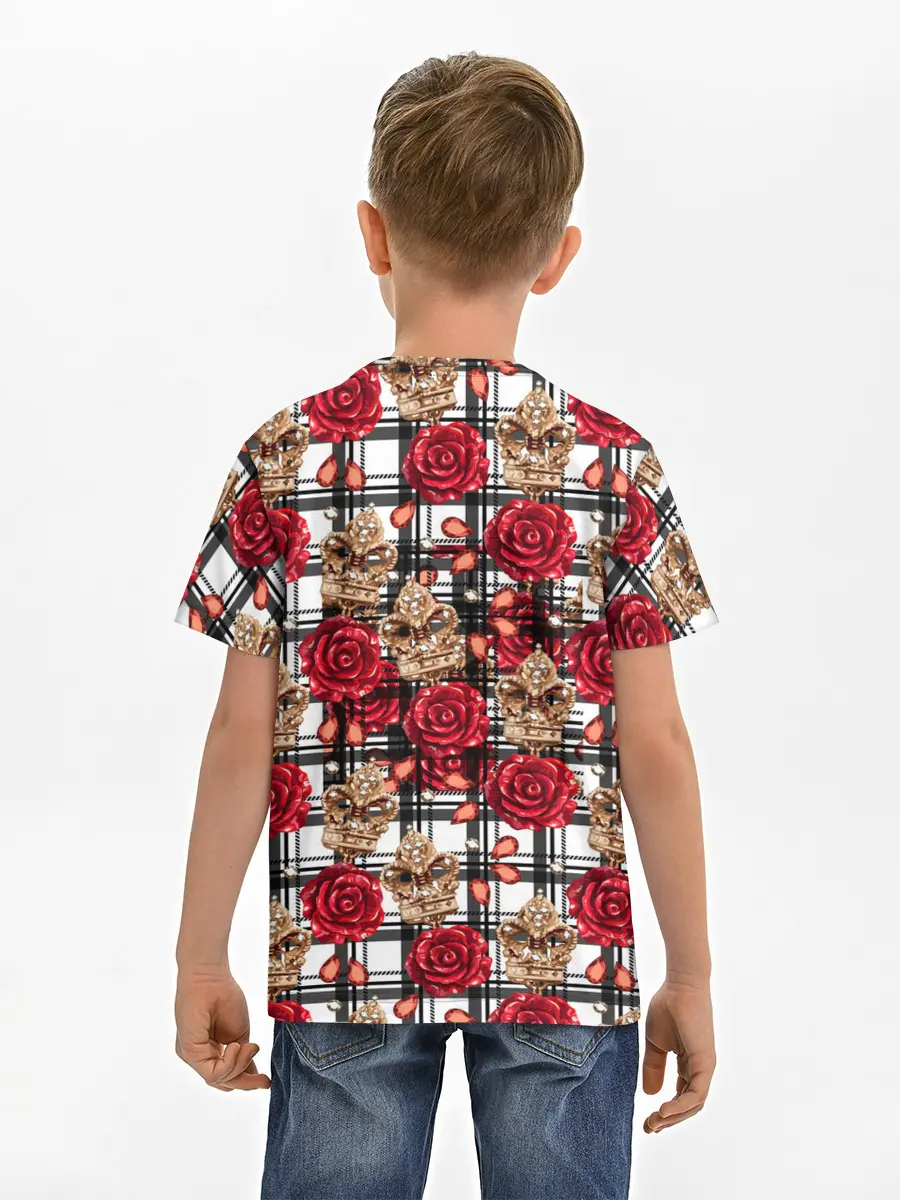 Детская базовая футболка / Розы в клеточку