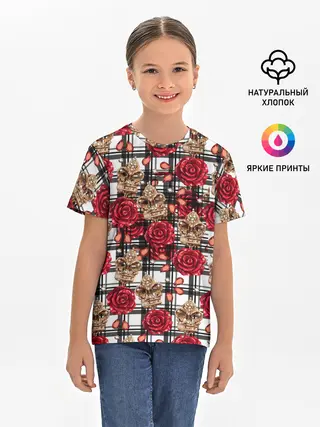 Детская базовая футболка / Розы в клеточку