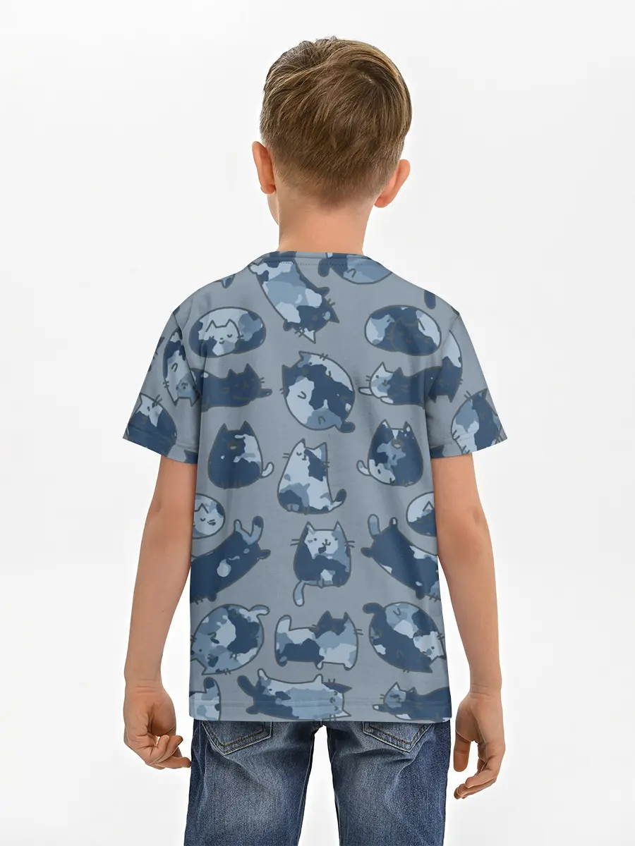 Детская базовая футболка / Камуфляж с котиками
